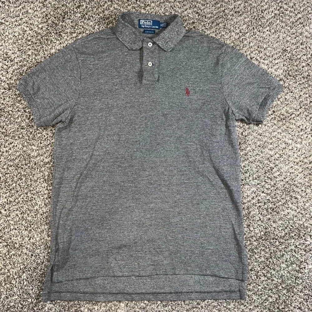 Polo Ralph Lauren Mens Medium Grey Heather Cotton Pique Polo Shirt Vintage 90s